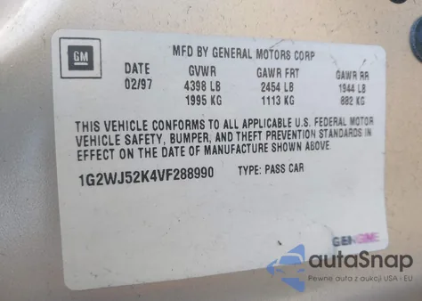 1997 Pontiac Grand Prix Se from USA, damaged, VIN 1G2WJ52K4VF288990